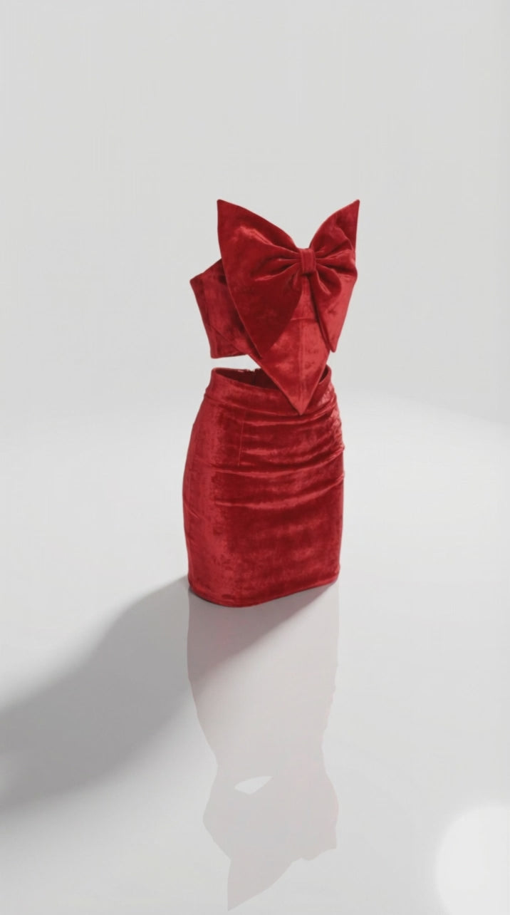 RED VELVET BOW SET